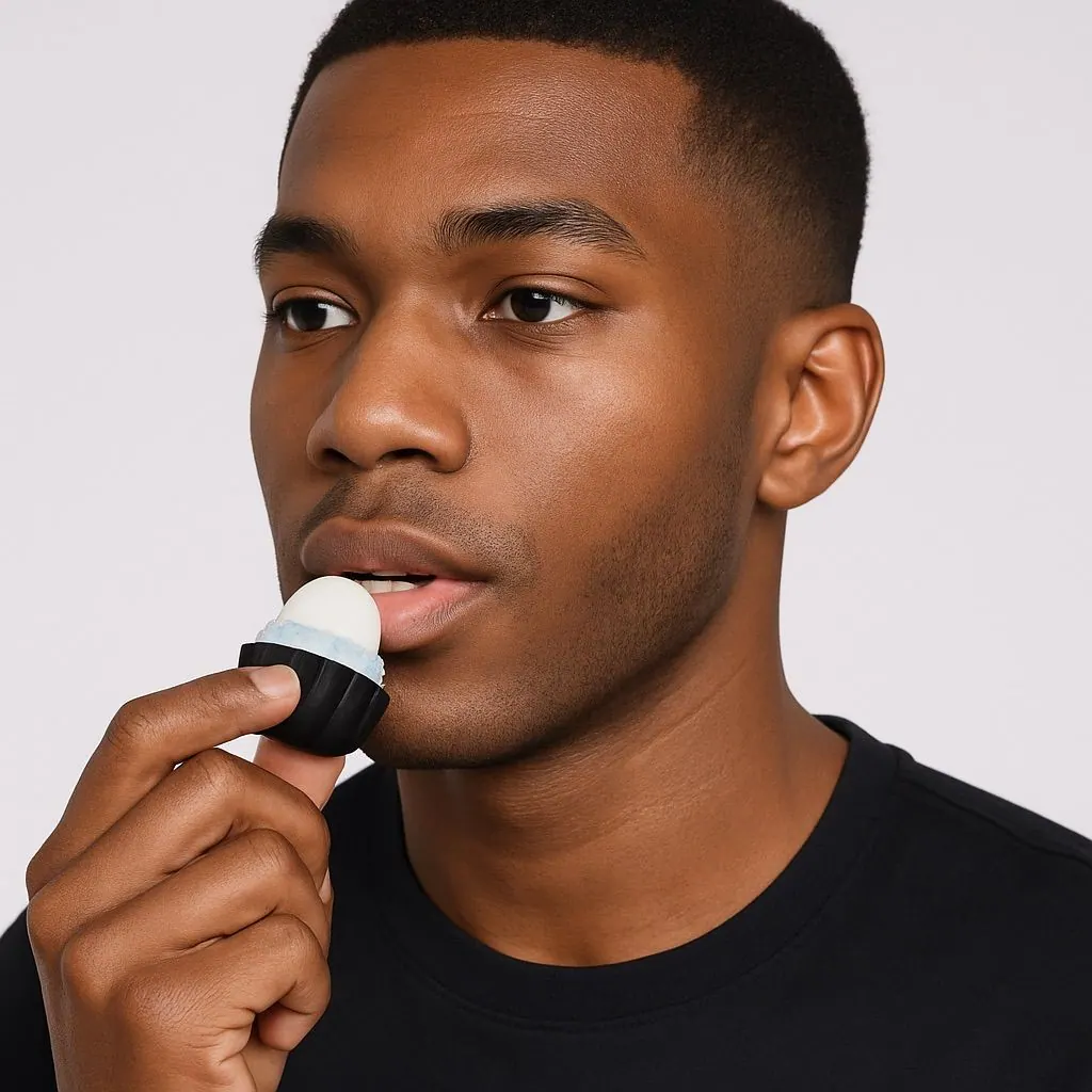 A man applying Lip Love balm